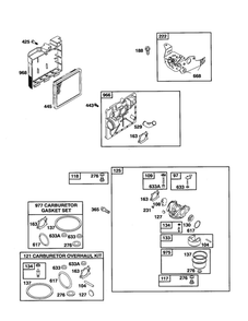 Carburetor/Air Cleaner Diagram and Parts List for 126T02-0736-E1  Briggs and Stratton Engine